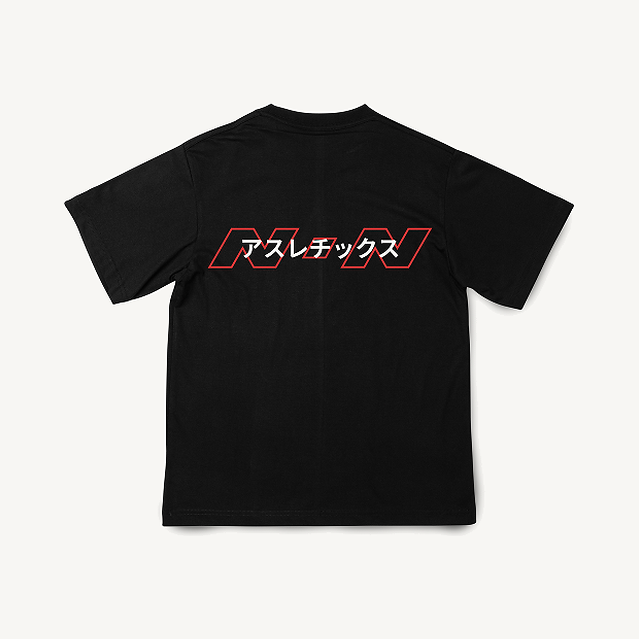 NON Athletics Oversized Tee in Schwarz – Rückansicht mit N·N Logo und アスレチックス Schriftzug